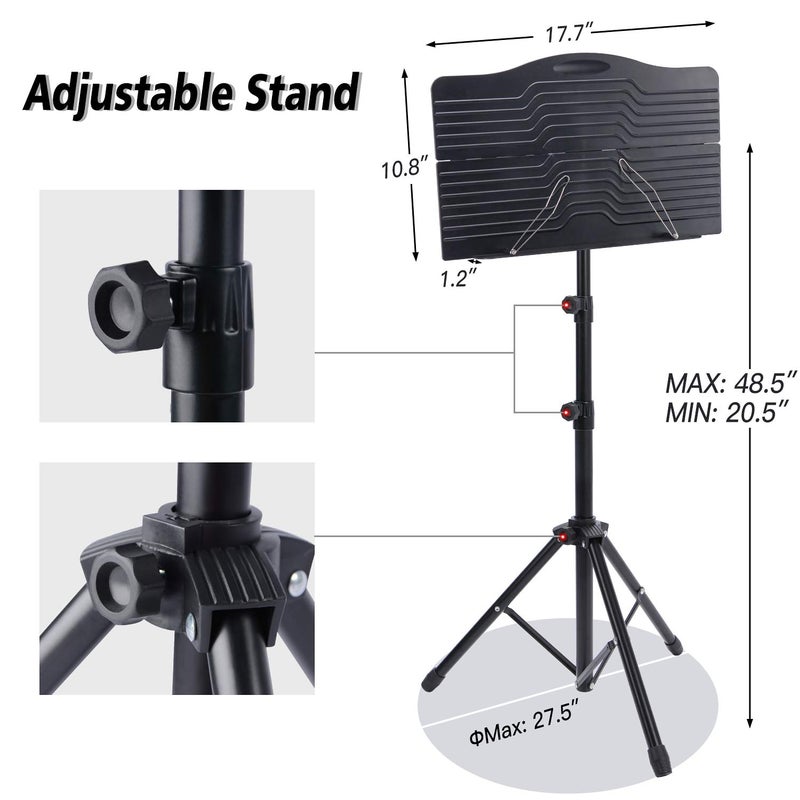 Klvied Portable Folding Sheet Music Stand with Violin Hanger, Black - Image 3